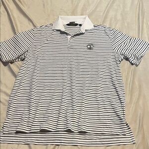 Men's White Polo with Black Stripes and pebble beach Chest Emblem
